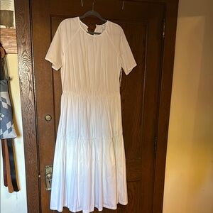 Nordstrom White Pleated Smocked Midi Sundress